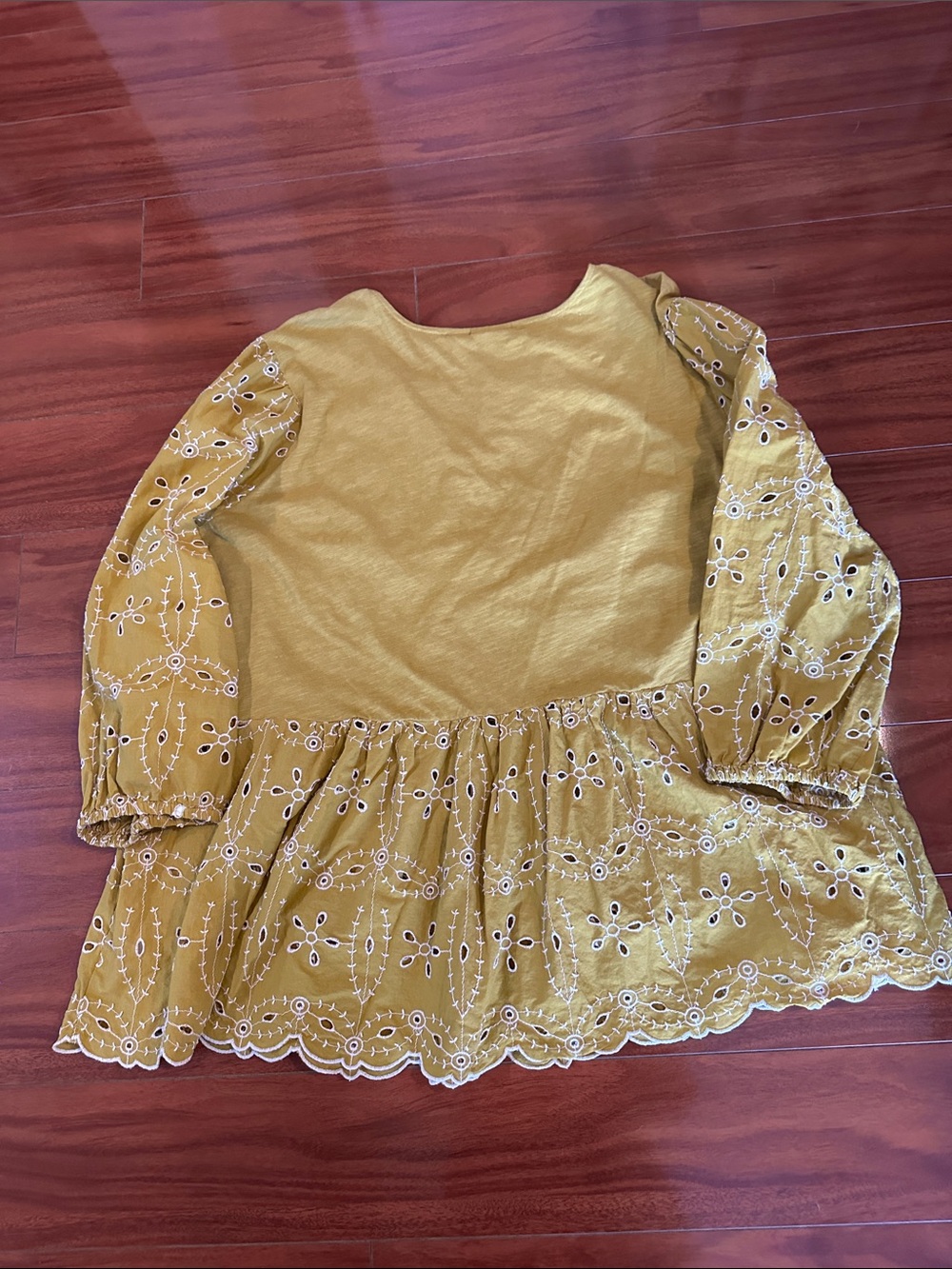 LOGO by Lori Goldstein Mustard Yellow Eyelet Peplum Blouse - Picture 2 of 2